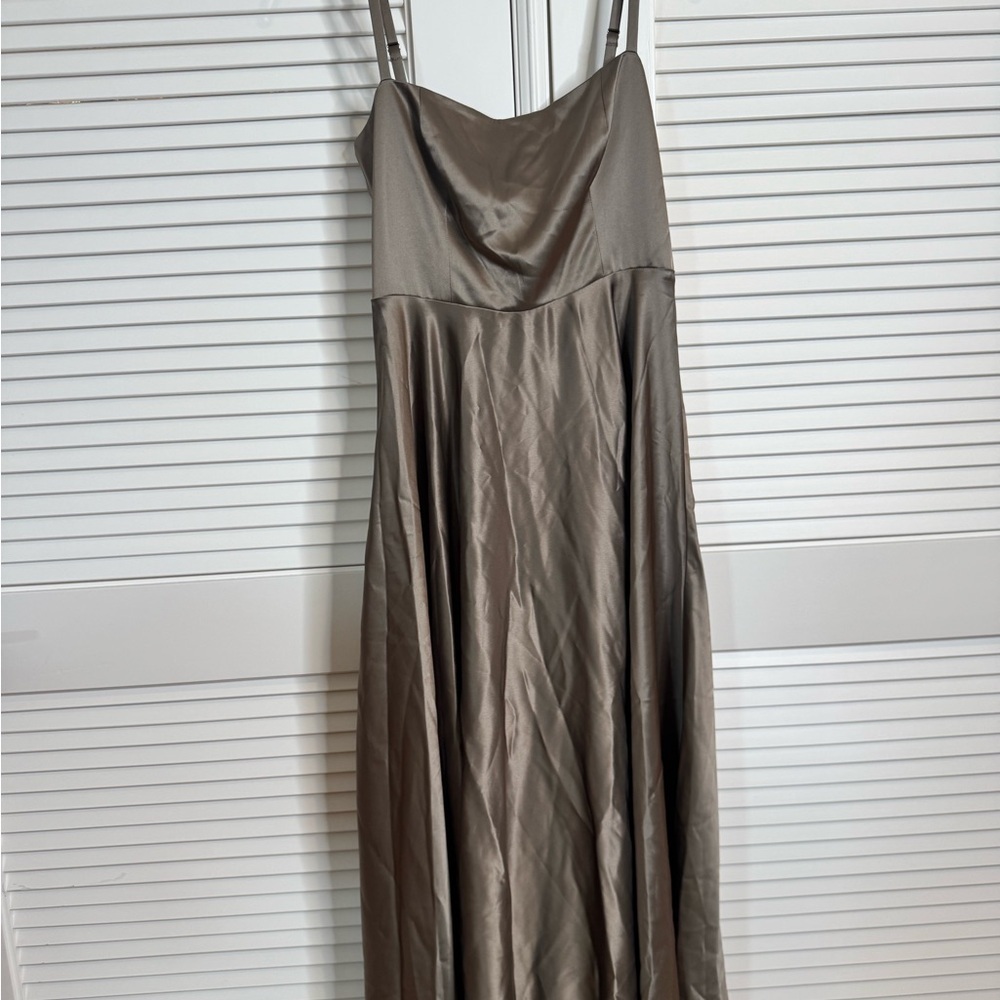 Reformation Gracen Satin Dress Taupe New With Tags - Picture 9 of 10